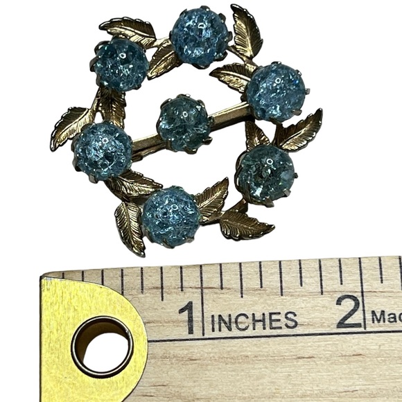 Vintage wreath style Brooch Pin with blue‎ spheres - Picture 3 of 5